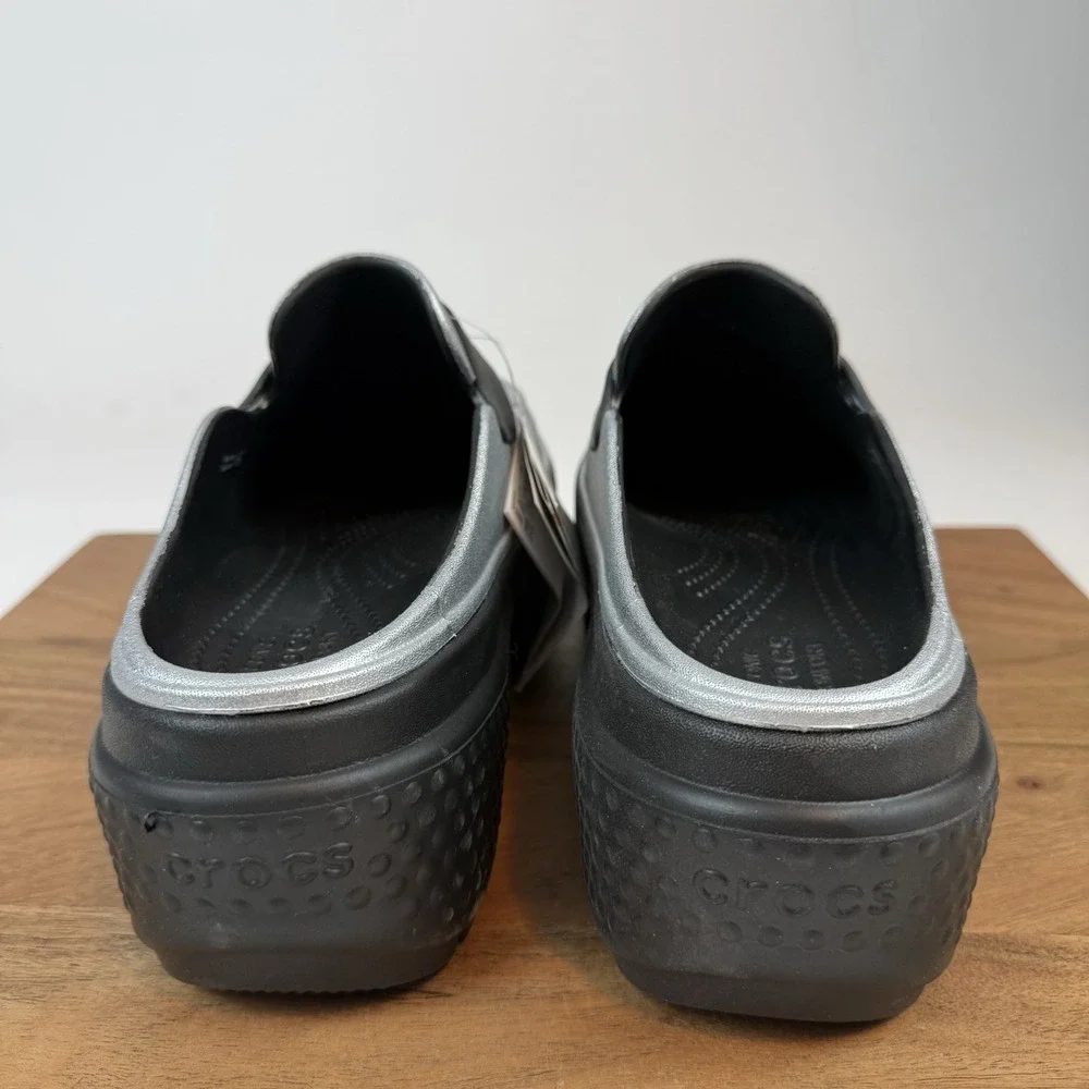 NWT New Crocs Stomp Metallic Silver Comfort Platform Penny Loafers Size 9‎ M